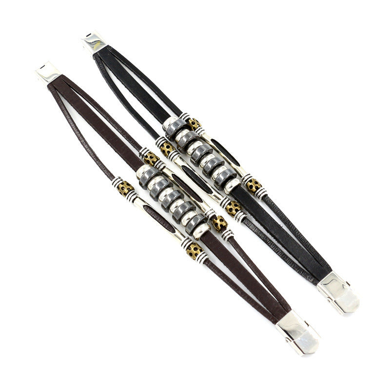 Multilayers Leather Stainless Steel Men Bracelet Jewelry Clothing Accessories
