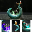 Ceramic LED Light Lotus Pond Incense Smoke Burner Backflow Incense Holder w/ 10 Cones