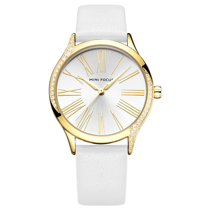 MINI FOCUS 0259L Casual Style Shining Women Wrist Watch Genuine Leather Strap Quartz Watch