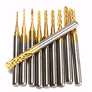 Drillpro 10pcs 0.8-3mm Titanium Coated End Mill Cutter Milling Cutter