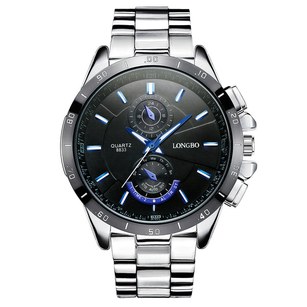 LONGBO 8833 Stainless Steel Band Fashion Business Style Luminous Display Men Quartz Watch