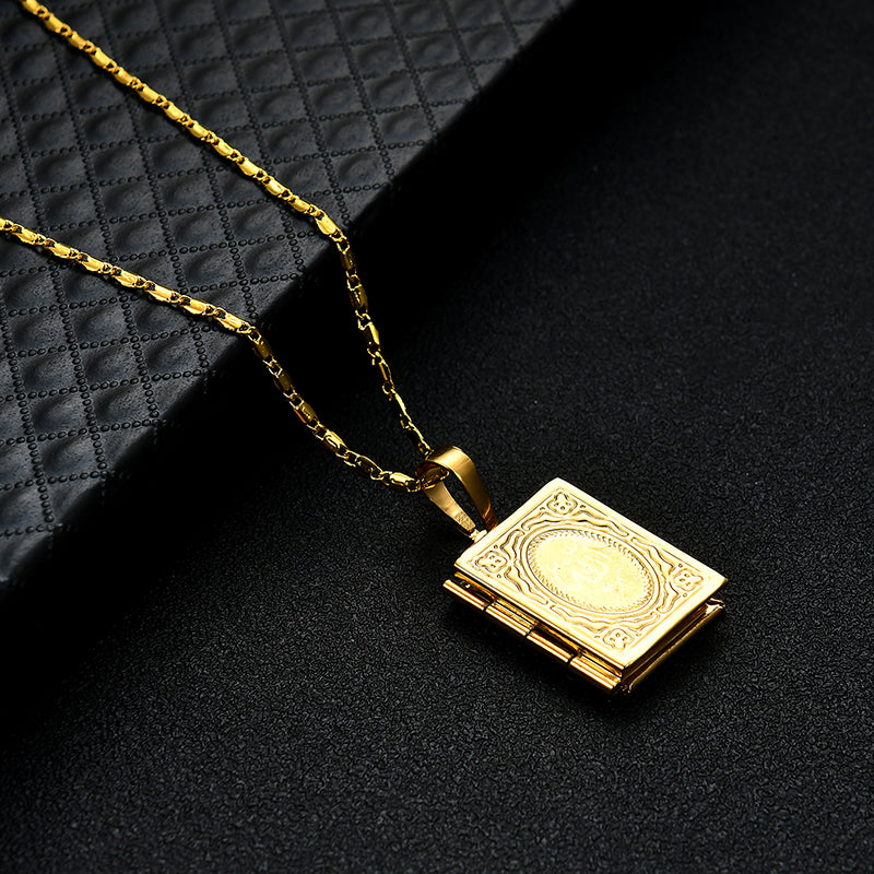 Religious Gold Muhammad Book Box Pendant Chain Islam Muslim Necklace for Men