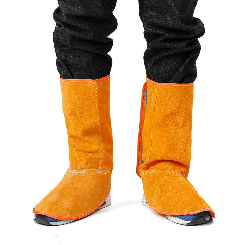 1Pair 8.3 Inch Cowhide Leather Welding Feet Protection Cover Sleeves Flame Resistant Safe Gloves