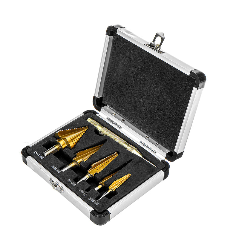 6Pcs Titanium Drill Bit Set Steel Step Drill Bits Cone Multiple Hole 50 Sizes with Case Kit