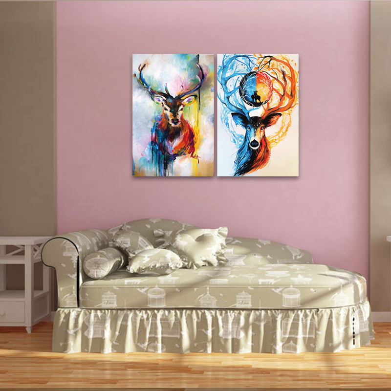 Miico Hand Painted Combination Decorative Paintings Animal Deer Wall Art For Home Decoration