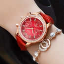 LIGE 9812 Elegant Design Date Display Ladies Wrist Watch Diamonds Leather Band Quartz Watches
