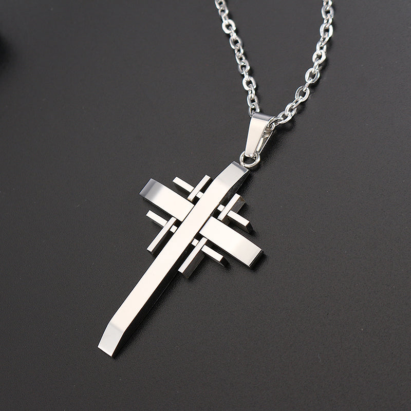 Trendy Silver Gold Men Cross Necklace Stainless Steel Charm Necklaces