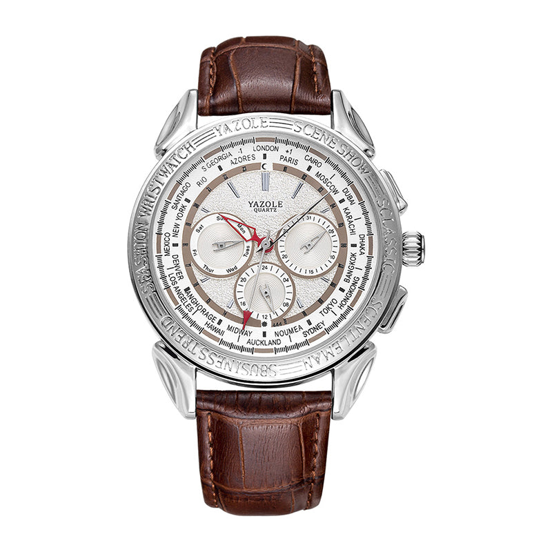 YAZOLE 444 Texture Three Small Dial 24h Display Week Display Men Fashion Quartz Watch