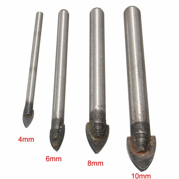 4pcs 4/6/8/10mm Spear Head Drill Bits Tungsten Carbide Tile Glass Drill Bit