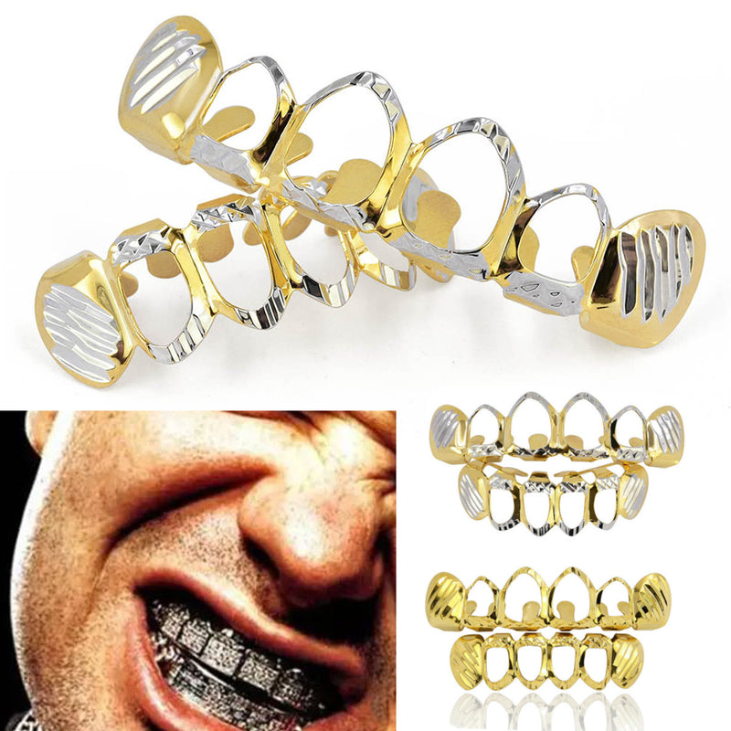 24k Gold Teeth Grill Plated Mouth Grills Bling Hip Hop Top Bottom Grill Set Dental Tools