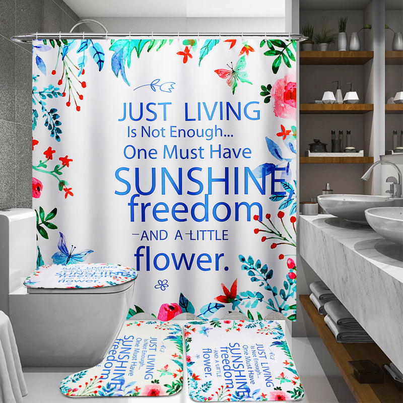 Sunshine Waterproof Bathroom Shower Curtain Toilet Cover Mat Non-Slip Rug Set