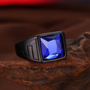 Fashion Titanium Steel Ring Blue Glass Gun Black Plated Ring Wholesale for Men
