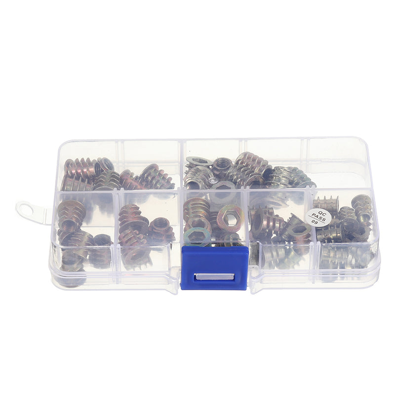 Suleve MXZN1 70Pcs M4/M5/M6 Zinc Alloy Wood Furniture Hex Socket Drive Head Threaded Insert Nut Internal and External Nut 8-15mm