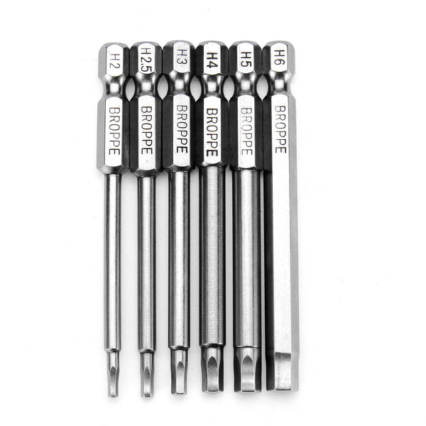 Broppe 6pcs 75mm H2-H6 Magnetic Hexagon Head Screwdriver Bits 1/4 Inch Hex Shank