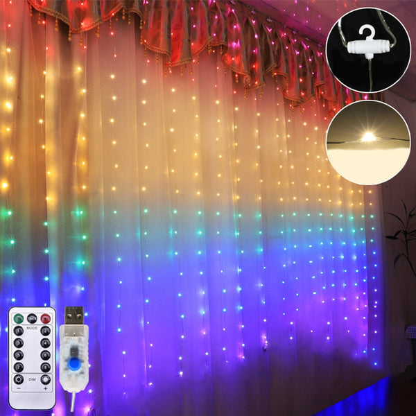1.5M*2M Waterproof USB LED Rainbow Curtain String Light With Remote Control for Indoor Outdoor Wedding Party