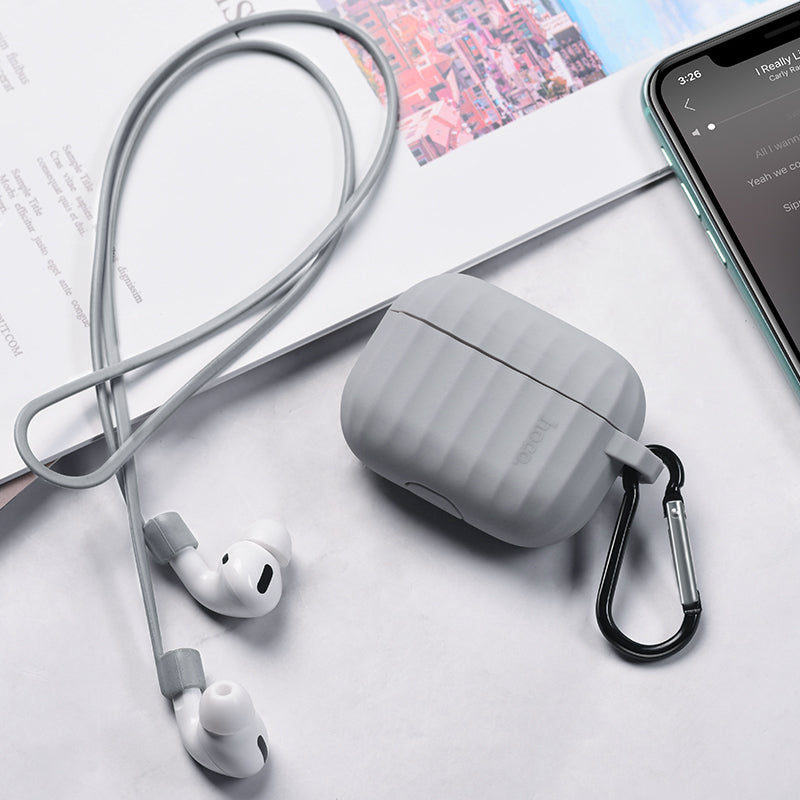 HOCO 3 in 1 Pure Armor Soft Liquid Silicone Shockproof Dust-Proof Earphone Storage Case with Anti-lost Rope and Hook for Apple Airpods 3 Airpods Pro