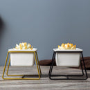 Ceramic Plant Flower Pot Metal Holder Set Geometric Planter Chic Indoor Garden Display Decorations