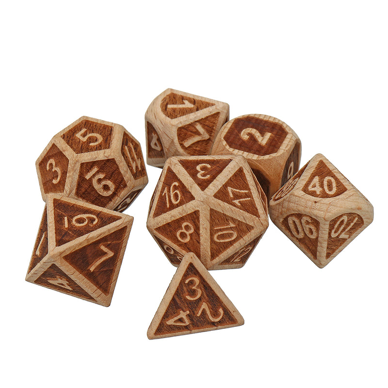 7Pcs Woodmade Polyhedral Dices Set Role Playing Game Dice Gadget for Dungeons Dragon Games Gift