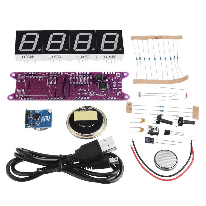 Geekcreit EC1840 DS3231 Red/Green/Blue/White DIY Light Control Broadcasting Time Music Electronic Clock Kit Without Housing