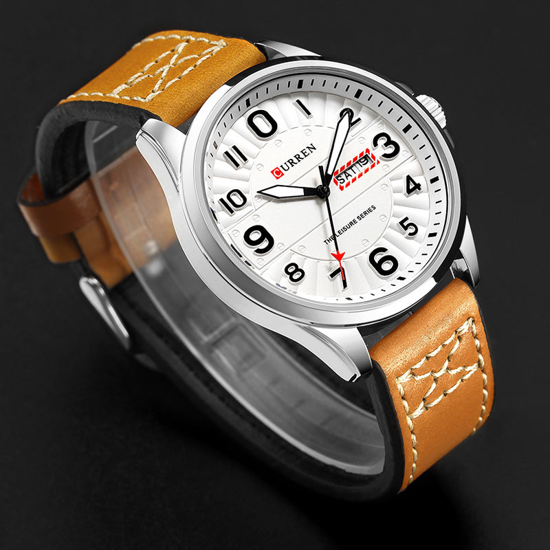 CURREN 8269 Calendar Luminous Display Leather Band Quartz Watch Steel Case Men Watch