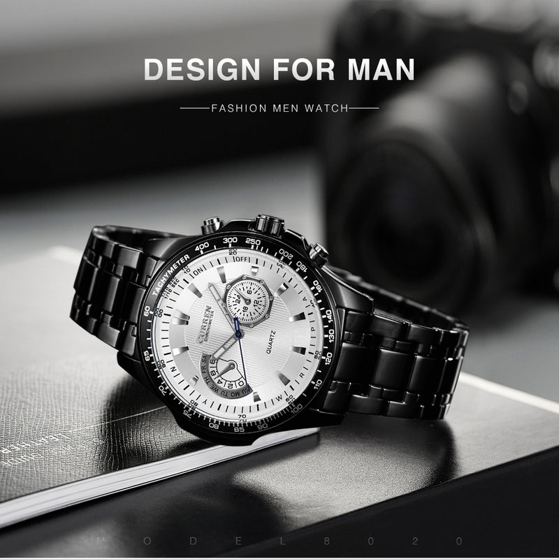 CURREN 8020 Stainless Steel Band Casual Style Quartz Watch 3ATM Waterproof Men Watch