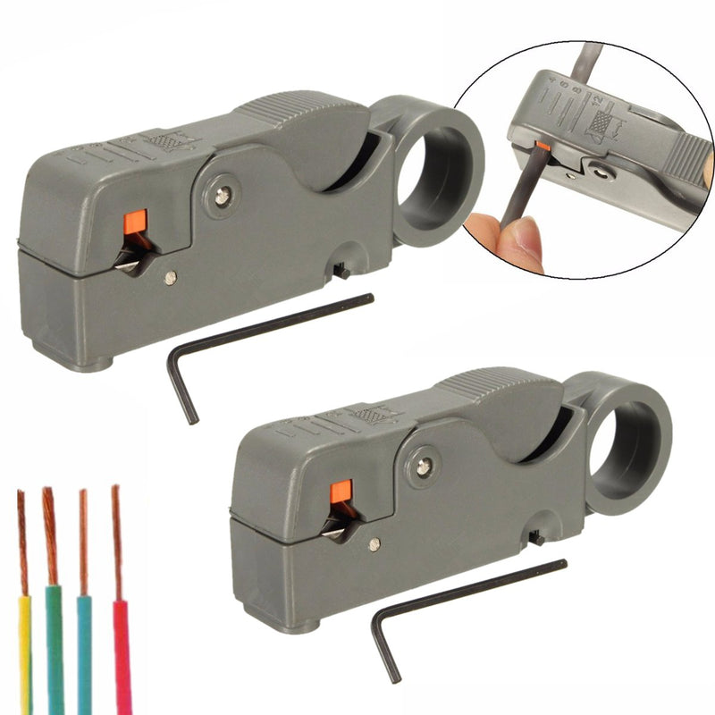 2Pcs RG6/59 Double Blades Fully Adjustable Wire Stripper Cutter Cable Stripping Tool