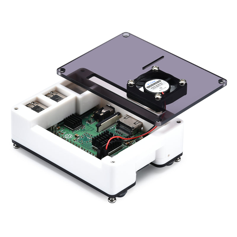 3-in-1 ABS Enclosure Protective Case + Cooling Fan + Heatsink Kit for Raspberry Pi 3B+ / 3B / 2B