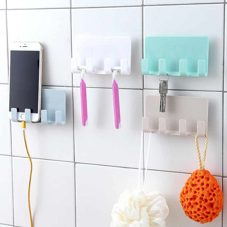 Bathroom Storage Rack Wall Mounted Shaver Holder Organizer 4 Hanger Hooks Towel Holder Key Shelf
