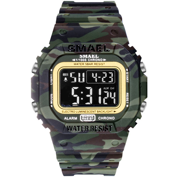 SMAEL 1801 Men Camouflage Cowboy Style Luminous 5ATM Waterproof Digital Watch