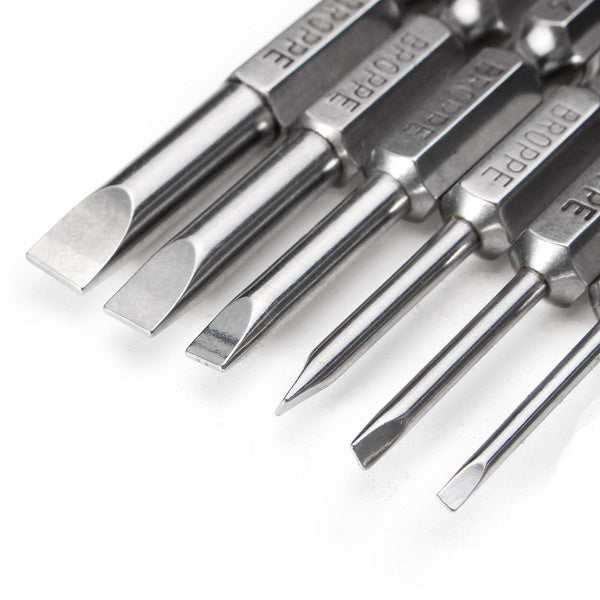 BROPPE 6Pcs 50mm Magnetic 2.0-6.0mm Flat Head Slotted Tip Screwdrivers Bits