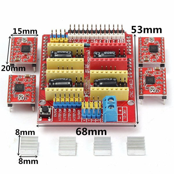 CNC Shield Board + 4Pcs A4988 Stepper Motor Driver For  3D Printer
