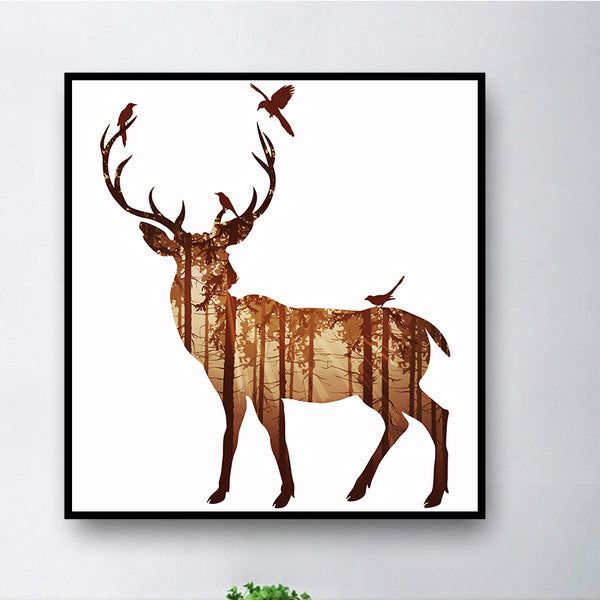 Miico Hand Painted Oil Paintings Simple Style-B Side Face Deer Wall Art For Home Decoration Painting