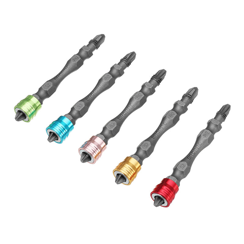 Broppe 5pcs 65mm PH2 Magnetic Screwdriver Bits Aluminum Ring 1/4 Inch Hex Shank Drywall Screwdriver