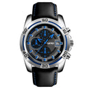 SKMEI 9156 Sport Watch Chronograph Leather Strap Waterproof Men Quartz Wrist Watch
