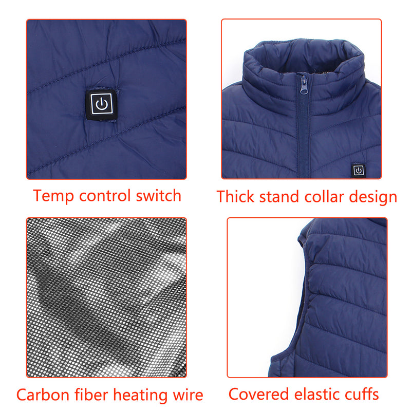 9 HeatingPads Blue USB Men Women Electric Heated Vest Jacket Coat Washable Warm