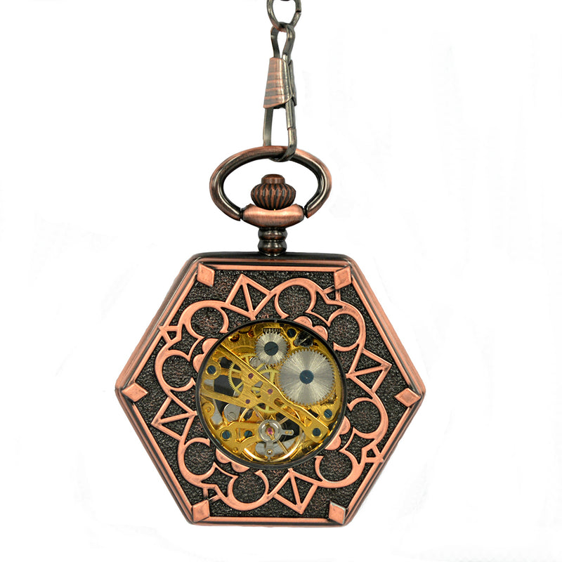 JIJIA JX002 Men Hexagon Hollow Leaf Roman Numerals Mechanical Watch Pocket Watch