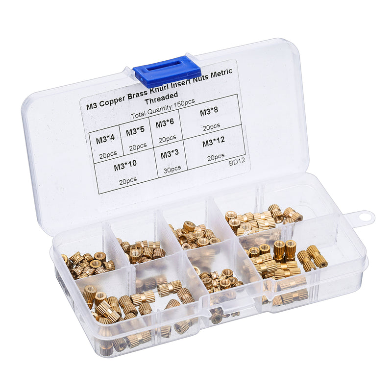 Suleve M3BN5 150Pcs M3 Knurled Brass Threaded Insert Nut Female Thread Embedment Nuts Assortment
