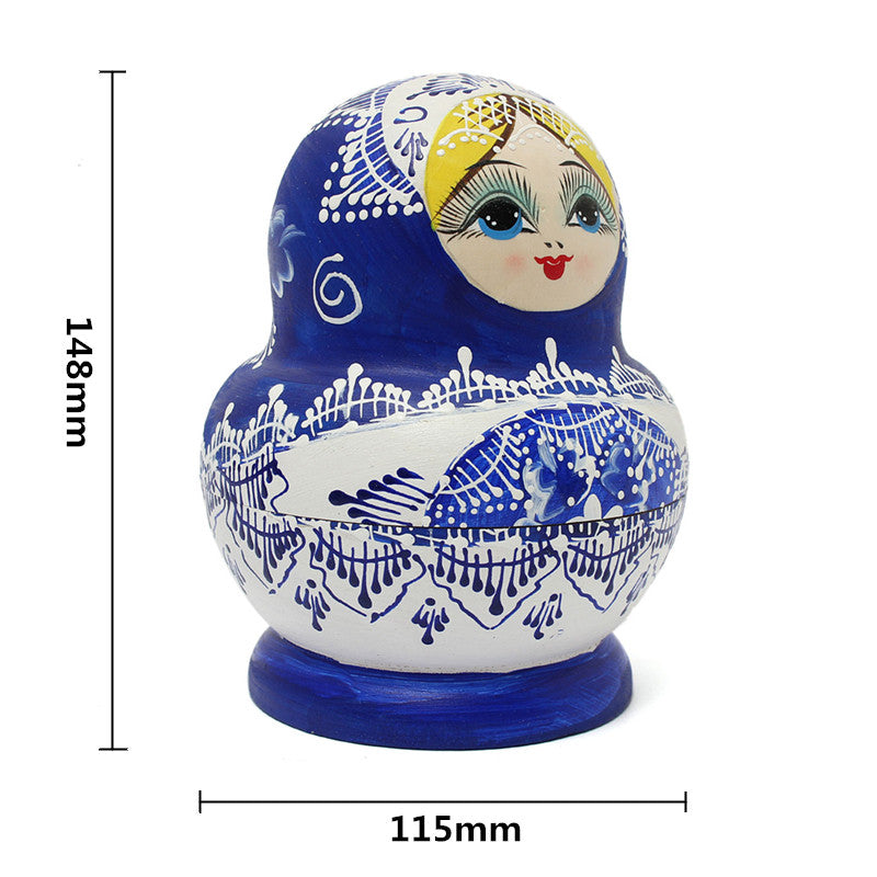 1 Set 10Pcs Russian Dolls Wooden Hand Painted Nesting Babushka Matryoshka Present Gift