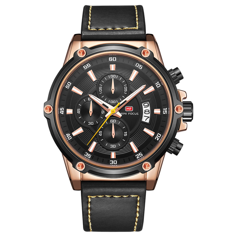 MINI FOCUS MF0175G Military Style Luminous Date Leather Strap Men Wrist Watch Quartz Watch