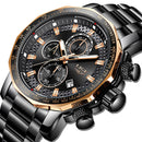 LIGE 9902 Multifunction Chronograph Fashion Men Wrist Watch Waterproof Steel Case Quartz Watch