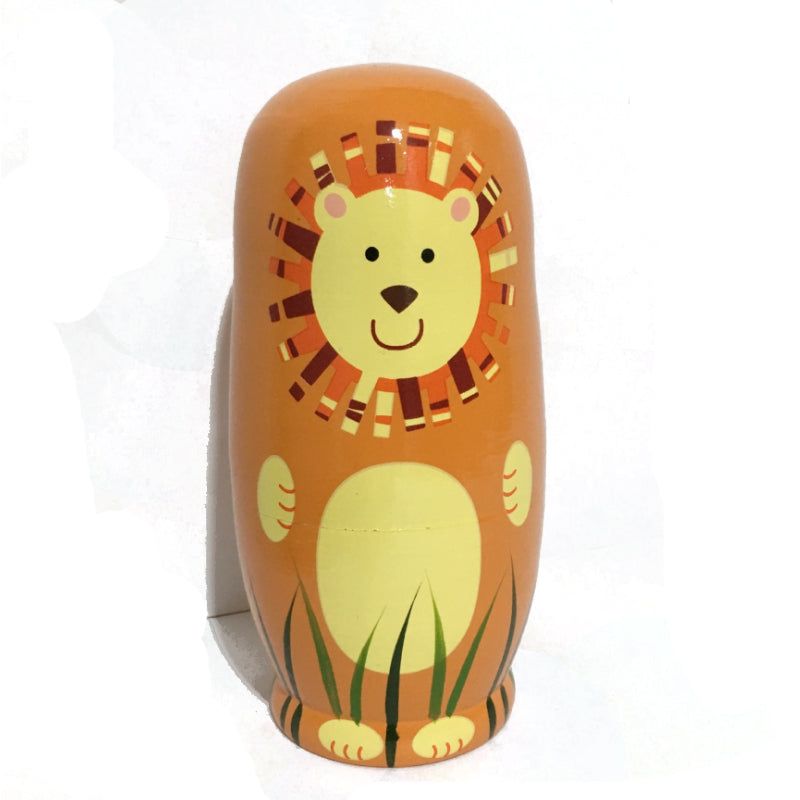 5Pcs/Set Russian Nesting Dolls Wooden Handmade Painting Animals Matryoshka Dolls Decorations