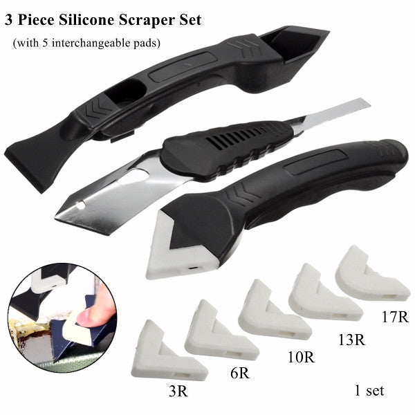 3Pcs Silicone Scraper Caulking Grouting Sealant Finishing Cleaning Tool Kit