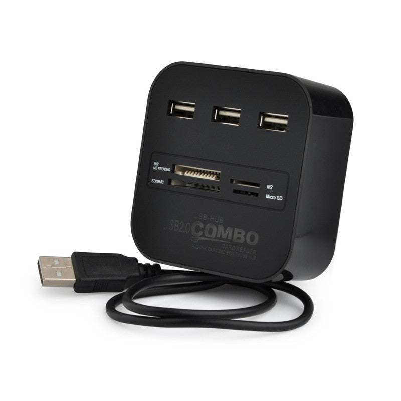 DM-HC01 All-in-one 3 Ports USB 2.0 HUB SD TF MS M2 MMC Card Reader Cable Splitter Adapter