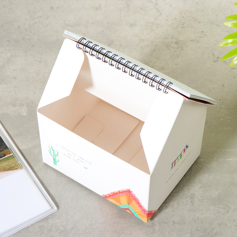 2019 Calendar Folding House Desktop Table Paper Note Storage Box Daily Organizer