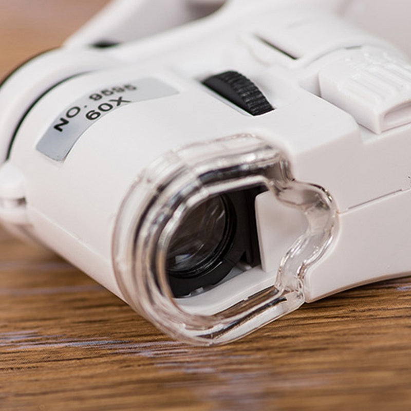 60X Phone Microscope Lens Magnifier Clip With LED Light UV Currency Detector