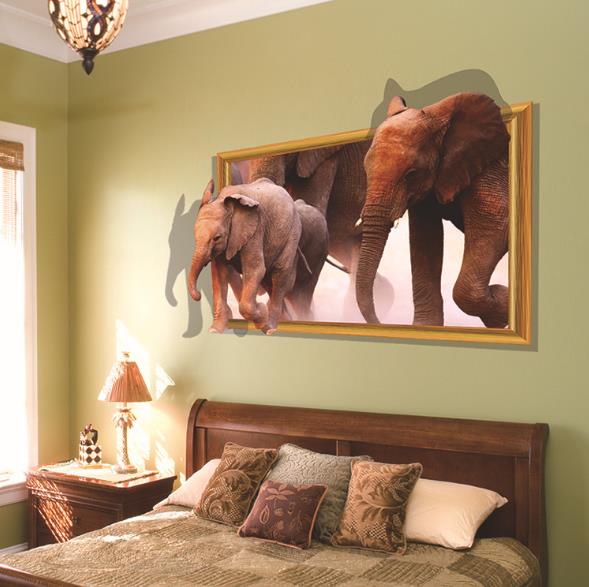 3D Elephant Walking Living Room Bedroom Animals Floor Background Wall Decor Creative Stickers