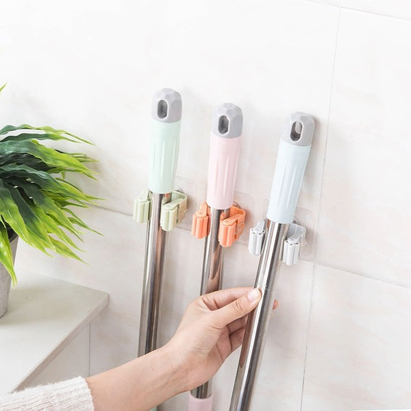 Bathroom bathroom wall mounted broom hanger mop clip nail-free multi-function seamless mop holder storage mop hook