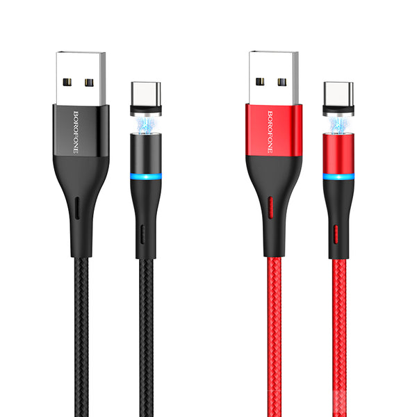 BOROFONE BU16 LED Magnetic Nylon Braid Aluminum Alloy 1.2M Type-C Micro USB Data Cable for