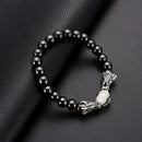 Ethnic Double Dragon Bracelets Black Gallstone Beaded Bracelet Vintage Jewelry for Men