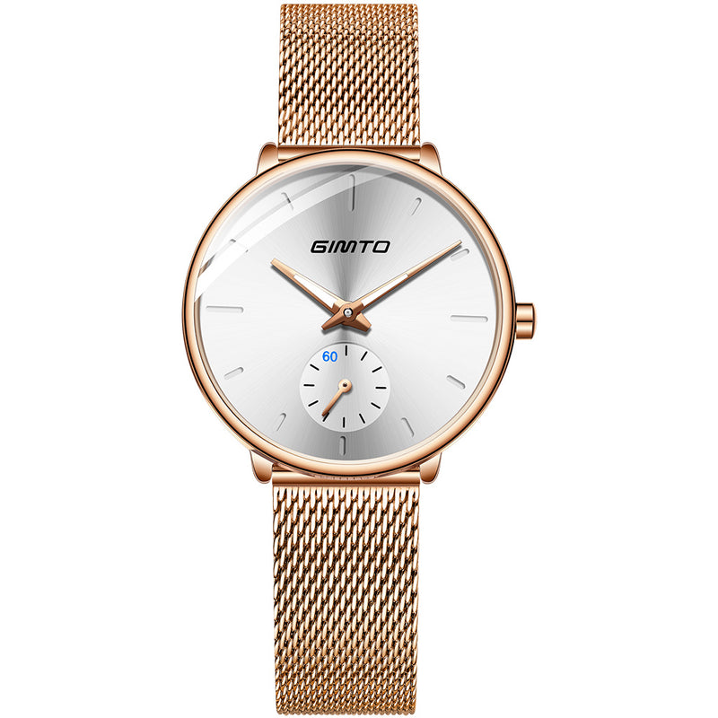 GIMTO GM270 Simple Two-pin Design Dial Rose Gold Mesh Steel Strap Fashion Women Quartz Watch